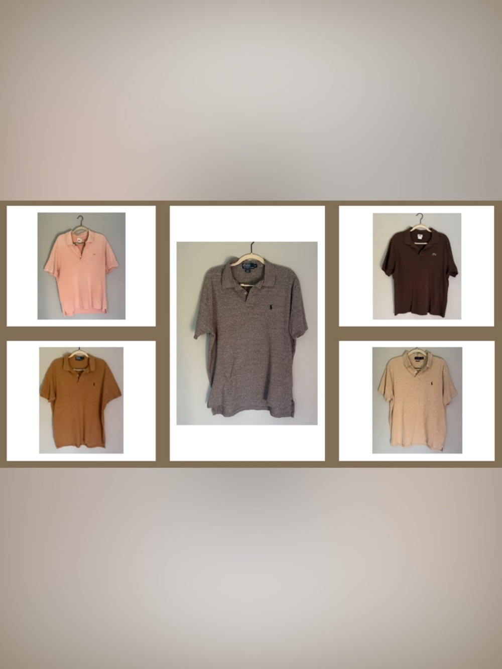 Bulk listing - Men'sPolo Shirts (light blue, tan, soft pink, grey, dark brown)